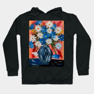 A beautiful bouquet of mixed flowers in a turquoise and blue and gold . Hoodie